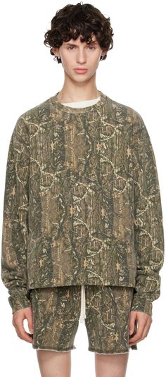 Cotton fleece sweatshirt. Fading and camouflage pattern throughout. · Rib knit crewneck and cuffs · Dropped shoulders Supplier color: Tree camo Fall Camouflage Crew Neck Sweatshirt, Camouflage Crew Neck Top For Fall, Fall Camouflage Crew Neck Top, Long Sleeve Camouflage Sweatshirt For Fall, Casual Camouflage Long Sleeve Sweatshirt, Casual Long Sleeve Camouflage Sweatshirt, Camouflage Crew Neck Tops For Winter, Winter Camouflage Crew Neck Tops, Camouflage Long Sleeve Tops For Fall