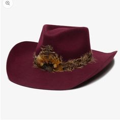 Wyeth By Olin Wylder Cassidy Red Wine Cashmere Wool Western Feather Trim Cowboy Cowgirl Hat New With Tags Adjustable Color Is A Burgundy Red Color Name Is Wine New Collection (High End Collection ) Olin Wylder X Wyeth Retail Value Is $175.00 + Tax Australian Cashmere Wool Cowboy With Feather Trim Sizing Information Brim Size: 3.75" Crown Size: 4.5" Adjustable Sold As Is !! Please See All Pictures/Video Listing Is For Hat Only! Anyone Asking To Trade Or About Hat Will Be Blocked !! No Low Balling Red Color Names, Beach Honeymoon, Cowgirl Hat, Feather Trim, Cowboy Cowgirl, Cowgirl Hats, Cowboy And Cowgirl, Cashmere Wool, Luxe Fashion