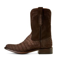 Handcrafted with the old-world artistry of León, Mexico, and the modern comfort Ariat is known for, the Clanton boot is ready to be worn for a lifetime. Premium Nile crocodile leather gives it a unique, luxurious texture and a soft, supple feel. Bench Made Clanton Western Boot | Product Features : 0 : Removable All Day Cushioning insole with genuine vegetable tanned, anti-odor leather sock liner that molds to your foot, 1 : Cork filled forefoot for added comfort and cushioning, 2 : Resoleable 11 Fitted Brown Calf Leather Boots, Fitted Brown Boots For Western-themed Events, Elegant Brown Snip Toe Boots, Classic Brown Boots With Leather Lining, Classic Calf Leather Boots With Snip Toe, Elegant Snip Toe Boots For Western-themed Events, Luxury Calf Leather Boots With Goodyear Welt, Classic Brown Snip Toe Boots, Classic Brown Boots With Leather Sole