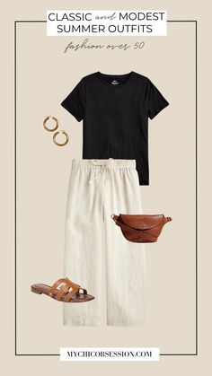 11 Modest and Classic Summer Outfits for Women Over 50 - MY CHIC OBSESSION Classic Summer Outfits For Women, Classic Summer Outfits, Xl Mode, Mode Ab 50, Outfits For Women Over 50, Summer Outfits For Women, Modesty Outfits, Modest Summer, Modest Summer Outfits