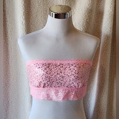 Pink By Victoria's Secret Light Pink Bandeau Bra,Tube Top With Silver Sequins And Lace. Beautiful Bubblegum Pink. Lined With Elastic Band At The Top And Immediately Under The Breasts. Boned Sides. Nwot -- Tried On, But Has Never Been Worn. Excellent Condition, No Pulls Or Missing Sequins. Size Large Measures 14.5 Inches Across As It Lies. Check Out My Closet For More Pink And Victoria's Secret Create A Bundle Of More Than One Item, And I Will Send You A Private Discounted Offer On The Bundle, Pl Bakugo Shifting, Tube Top Bra, Pink Tube Top, Lace Tube Top, Top Bra, Neon Aesthetic, Bandeau Bra, Pink Sequin, Victoria Secret Bras