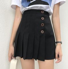 Harajuku Button Up Pleated Skirt Rok Korean Style Pendek, Korean Ootd, Ootd Korean Style, Rok Mini, Manga Clothes, Academia Outfits, Hipster Grunge, Box Pleat Skirt, Mini Skirt Dress