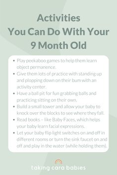 an info sheet describing the benefits of playing games with your 9 month old