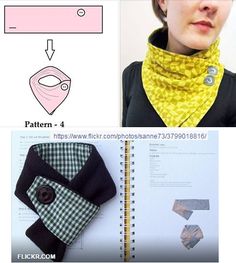 an image of a woman wearing a scarf and necktie with instructions on how to sew