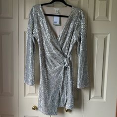 Nwt Long Sleeve Wrap Sequin Dress From H&M. Fitted Sequin Dresses From H&m, H&m Sequin Dresses For Party Season, Elegant Sequined H&m Dresses, Elegant H&m Dresses With Sequins, Elegant H&m Sequined Dresses, Fitted H&m Dresses With Sequins, H&m Dresses For Party Season, H&m Long Sleeve Party Dress, H&m Sequined Dresses For Night Out