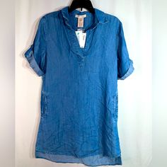 * Nwt* Philosophy Women’s Blue Collared Chambray Shirt Dress. Has Side Pockets Sz. Small Measurements Are In The Last Photos Friendly Home Free Home Save An Additional 15% When You Bundle 3 Or More Items! Thank You For Visiting Or Shopping In My Closet Casual Short Sleeve Shift Top, Spring Workwear Fitted Tunic, Casual Tunic Shirt Dress For Spring, Casual V-neck Shirt Dress For Spring, Casual Summer Shirt Dress With Rolled Sleeves, Casual V-neck Shirt Dress For Summer, Casual Fitted Shirt Dress For Beach, Casual Shirt Dress With Rolled Sleeves For Summer, Chic Short Sleeve Cotton Tunic