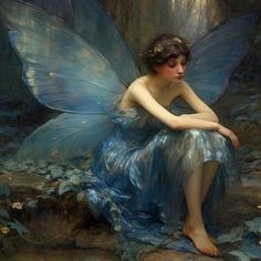 a painting of a fairy sitting on the ground