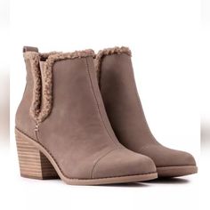 Brand New With Tags Chic Gray Winter Boots, Taupe Round Toe Winter Boots, Taupe Leather Boots For Winter, Winter Taupe Leather Boots, Toms Booties, Burgundy Boots Ankle, Taupe Grey, Leather Heeled Boots, Western Booties