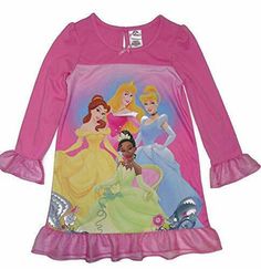 She'll love the sweet and colorful graphic of her favorite Princesses! Features Belle, Aurora, Cinderella and Tiana against an ombre background in pinks and blues. A roomy rounded collar with a small satin accent bow. Shimmery tulle trim on the sleeves and hemline add to the charm. Of a silky polyester fabric.   Paypal Payments Accepted.   All purchases are mailed out within 2 business days of receipt of payment. Pink Long Sleeve Dress For Pajama Party, Toddler Nightgown, Disney Princess Palace Pets, Gown Green, Princess Palace Pets, Princess Palace, Disney Princess Aurora, Girls Nightgown, Palace Pets