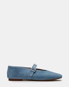 DREAMING Blue Suede Mary Jane | Women's Flats Blue Ballet Flats, Fancy Flats, Blue Flats, Women's Flats, Ballet Flat, Blue Suede, Flat Design, Fall Trends, Womens Flats