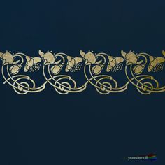 a line of gold flowers on a dark blue background