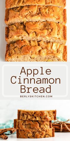 Two photos of apple cinnamon bread in a collage. Bread Recipes Fall, Apple Crisp Loaf, Cinnamon Raisin Loaf, Baking Shelf, Homemade Glaze, Oatmeal Flour, Apple Cinnamon Bread, Loaf Cakes