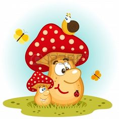 a cartoon mushroom with a ladybug sitting on it's back