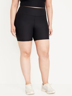 pull-on waistband hidden back pocket go-dry wicks moisture sits at belly button fitted hits above knee 6" regular inseam models are approx.  5'9" and wear sizes s (4), l (12), and xl (18)machine wash according to the care instruction label Basic Activewear With Built-in Shorts, Solid Biker Shorts With Elastic Waistband For Gym, Solid Color Go-dry Stretch Shorts, Solid Color Go-dry Micro-elastic Shorts, Solid Moisture-wicking Bottoms With 5-inch Inseam, Moisture-wicking Solid Color Athletic Shorts, Compressive Sports Bottoms With Elastic Waistband, High Waist Sports Shorts With Contoured Waistband, Fitted Biker Shorts With 5-inch Inseam For Gym