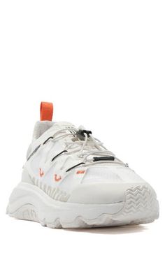 Blast off into the future with this bold sneaker showcasing transparent ripstop fabric with contrast embroidery and branded details. Decorative bungee cords add the finishing touch, while the breathable, cushioned interior means lasting comfort. Pull-on style with elastic laces Removable, cushioned insole Textile and synthetic upper/textile lining/rubber sole Imported Urban Outdoor Sneakers With Reflective Details, Outdoor Mesh Running Shoes With Reflective Details, White High-top Nylon Running Shoes, Functional Low-top Nylon Running Shoes, Sporty Outdoor Sneakers With Reflective Details, White Nylon Running Shoes For Streetwear, Functional Nylon Sneakers For Light Sports, Technical Sneakers With Reflective Details For Streetwear, Urban Nylon Sneakers With Reflective Details