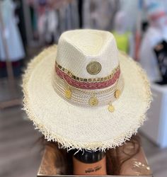 Handcratted sun hat  They are unique and super comfortable Design in Colombia  One size Visit us at our link where you will find beautiful handmade things from our alloy brands, we are a physical store but we do free shipping in the USA www.MiaMiamiaBoutique.etsy.com Visit us on instragram @miamiamiboutique Handmade Gold Wide Brim Hat, Handmade Gold Summer Hats, Bohemian Gold Hat With Short Brim, Gold Festival Hat Bands For Summer, Gold Bohemian Brimmed Hat, Gold Wide Brim Bohemian Fedora, Gold Brimmed Beach Hats, Bohemian Gold Straw Hat For Vacation, Gold Bohemian Straw Hat For Vacation