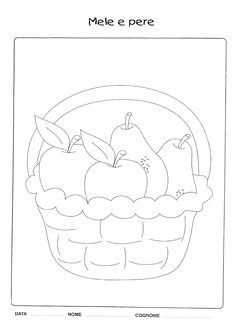 a coloring page with an image of apples and pears in a basket