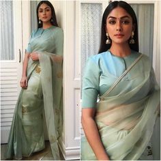 Saree Plain, Zari Work Saree, Designs Blouse, Formal Saree, Mrunal Thakur, Saree Blouse Styles, Office Blouse, Saree Blouse Neck Designs