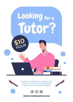 a woman sitting in front of a laptop with the words looking for a tutor on it