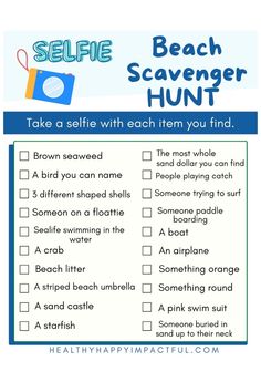 a printable selfie scavenger hunt for kids to do in the bathroom