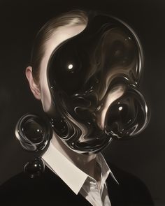 a man in a suit and tie with an unusual face made out of soap bubbles