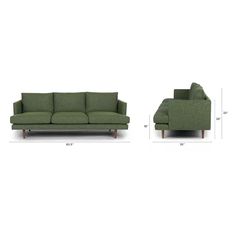 two green couches with measurements for each one