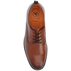 Introducing the Stafford derby shoe by Thomas & Vine, a perfect combination of style and comfort. Crafted with genuine leather, these lace-up shoes exude durability and timeless charm. The 12 mm Tru Comfort Foam™ insole provides superior cushioning, ensuring all-day comfort with every step. With a round-toe design, 1-inch block heel, elastic gusset for extra comfort, and an ExtraLight outsole, the Stafford derby delivers both style and practicality. The cushioned collar and tongue add an extra l Brown Lace-up Derby Shoes For Business, Cognac Cap Toe Oxfords For Derby, Brown Oxfords With Perforated Toe For Business Casual, Brown Oxfords With Perforated Toe Box For Work, Cognac Oxfords With Brogue Detailing For Work, Cognac Plain Toe Oxfords For Business Casual, Cognac Wingtip Oxfords For Work, Cognac Wingtip Oxfords For Business Casual, Cognac Cap Toe Oxfords For Work