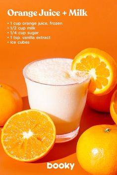 an orange juice and milk drink is shown