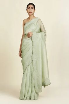 Shop for Oshi By Shikha Green Pre-draped Saree With Sequin Embroidered Blouse for Women Online at Aza Fashions Elegant Cotton Silk Pre-draped Saree With Embroidered Border, Elegant Green Saree With Chikankari Embroidery, Elegant Green Pre-draped Saree With Chikankari Embroidery, Elegant Green Blouse With Chikankari Embroidery, Organza Pre-draped Saree With Embroidered Border, Elegant Green Chikankari Embroidery Blouse, Elegant Cotton Silk Saree With Embroidered Border, Green Embroidered Border Saree For Reception, Green Pre-draped Saree With Embroidered Border For Wedding