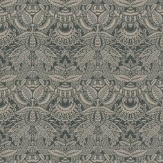 an ornate wallpaper pattern in grey and beige colors, with large leaves on the left side