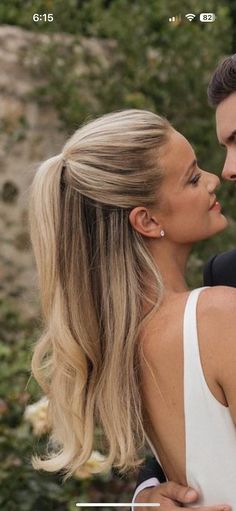 Curls Bridal Hairstyles, Braid Crown With Hair Down, 2024 Wedding Guest Hairstyles, Minimalist Wedding Hair Down, Light Waves Hairstyle, Old Money Hairstyles Wedding, Half Up Hair From Front View, Bridal Hair Straight Down, Half Up Half Down Wedding Hair No Bangs