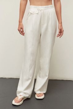 These are high-rise, wide leg trousers with single flap pocket detail at front. Made with lightweight, breezy rayon-linen blend material perfect for warmer days ahead. Pair it with the matching Jules Oversized Blazer for a clean, simple look. Wide leg silhouette Clean finished interior  Single flap pocket detail at fro Full Length Business Casual Summer Pants, Full Length Smart Casual Summer Pants, Full Length Pants For Business Casual In Summer, Summer Business Casual Full Length Pants, Chic Wide Leg Pants For Day Out, Effortless Straight Leg Summer Pants, Effortless Straight Leg Pants For Workwear, Summer Straight Leg Pants With Effortless Style, Classic Full Length Dress Pants For Summer