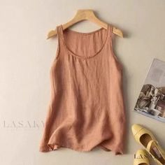 Lasaky - Casual and Fashionable Loose Cotton and Linen Sleeveless Tank Top for Layering Backless Blouse, Linen Tank Top, Linen Tank, Casual Vest, Summer Blouses, Trending Styles, Summer Tank Tops, Fashion Board, Sleeveless Tshirt