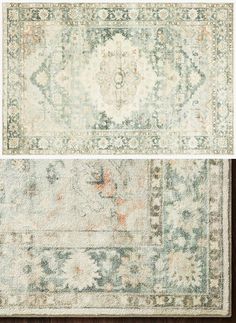 two rugs with different colors and patterns, one is light blue and the other is beige