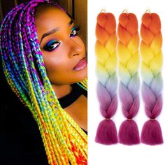 PRICES MAY VARY. 1.Hair Material:100% Kanekalon Synthetic Hair, Comfortable Wear，No Shedding or Reducing Colors. Heat Resistant,can do any model such as crochet twist. 2.Hair Color: The pictures of all products we sell are 101% in-kind shooting,ombre rainbow color. 3.Hair Advantage: Do Not Fade, Easy to Crochet, Braid and Twist, Can Restyle It as You Like. 4.Hair Quantity: 3pcs/Lot, 95g-105g/Pcs. Fold Length 24 inch, 5-6pcs Can Make a Full Head. Rainbow Hair Extensions, Hidden Rainbow Hair, Twist Braiding Hair, Braiding Hair Colors, 2 Hair Color, Kanekalon Braiding Hair, Jumbo Braiding Hair, Accessories Goth, Synthetic Braiding Hair