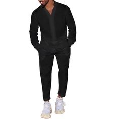 Wiaofellas - Men's Linen Spring and Autumn Suit Casual Long-sleeved Shirt Fashion Cargo Pants Sports Two-piece Set Relaxed Fit Long Sleeve Winter Sets, Winter Long Sleeve Relaxed Fit Sets, Winter Sets With Relaxed Fit And Long Sleeves, Black Slim Fit Long Sleeve Sets, Fitted Long Sleeve Tracksuit With Pockets, Cotton Long Sleeve Tracksuit With Pockets, Black Long Sleeve Tracksuit With Pockets, Spring Tracksuit With Pockets Long Sleeve, Spring Long Sleeve Tracksuit With Pockets