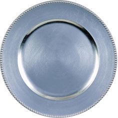 a silver plate with beaded edges on a white background