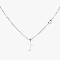 Sterling Silver Cross Necklace With Adjustable Chain, Sterling Silver Crucifix Cross Necklace With Adjustable Chain, Sterling Silver Clavicle Chain Cross Necklace, Minimalist Cross Pendant Necklace With Clavicle Chain, Cross Pendant Charm Necklace, Sterling Silver Cross Necklace With Pendant, Silver Necklace With Delicate Chain And Cross Pendant, Sterling Silver White Gold Cross Necklace With Adjustable Chain, White Gold Sterling Silver Cross Necklace With Adjustable Chain