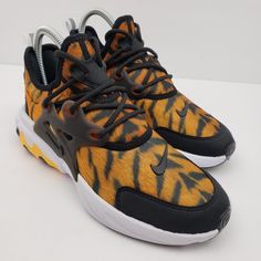 New Nike React Presto Print Tiger Youth 3.5y Womens 5 Orange Black Shoes Ct6623-800 Orange Lace-up Running Shoes With Rubber Sole, Orange Lace-up Sneakers For Jogging, Orange High-top Running Shoes, Orange Synthetic Running Shoes For Jogging, Nike Orange Running Shoes With Round Toe, Nike Orange Lace-up Running Shoes, Orange Low-top Synthetic Running Shoes, Orange Low-top Dynamic Sneakers, Dynamic Orange Low-top Running Shoes