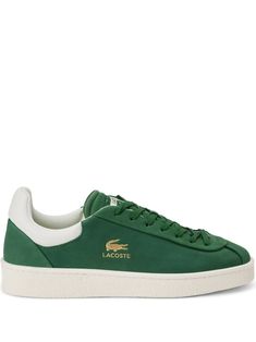 dark green/white leather logo-embroidered tongue logo print to the side round toe front lace-up fastening contrasting heel counter flat rubber sole Lacoste Shoes, Sneakers Green, Balenciaga Speed, Shoes Green, Nike Air Max 97, Leather Logo, Derby Shoes, Espadrille Shoes, Party Shoes