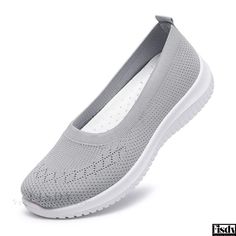 Fisdy - Breathable Mesh Upper Slip-on Shoes with Flyknit Design and Non-slip Soft Soles Elegant Chunky Heels, Comfortable Loafers, Mesh Heels, Elegant High Heels, Patent Leather Loafers, Slippers Cozy, Casual Slippers, Breathable Shoes, Mary Jane Shoes