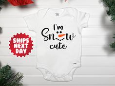 "I'm Snow Cute Baby Onesie® - Christmas Bodysuit - Christmas Baby Onesie® - Trendy Christmas Bodysuit - Funny Onesie® Please visit the link below to view our full product catalogue: https://www.etsy.com/shop/FamFamShirts SHIRT FEATURES: ♥ We only use high quality ultra-soft cotton garments for you and your baby's ultimate enjoyment. ♥ All prints are done with water-based inks, free from harmful chemicals, and safe for your baby and the environment. ♥ We use Gerber onesies® made in an ethical and Cute Christmas Holiday Onesie, White Holiday Onesie For Winter, Cute Christmas Onesie, White Winter Holiday Onesie, Cute White Bodysuit For Winter, Snowman Quotes, Christmas Onsies, Christmas Baby Onesie, Onesie Ideas