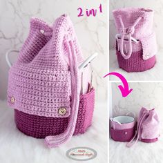 the crochet bag is made with two different materials