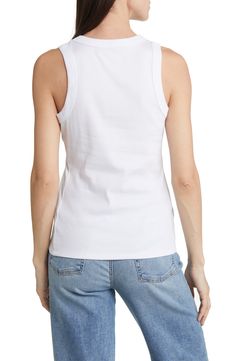 Slim, sexy and streamlined, the brand's best-selling tank is made from supersoft rib and has a high neckline and cutaway shoulders. 23 1/2" length (size Medium) Crewneck Cutaway shoulders 95% Supima® cotton, 5% elastane Machine wash, tumble dry Imported