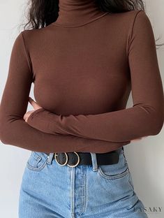 Lasaky - Classic Turtle Neck Bodysuit: Effortlessly Stylish Long Sleeve Bodysuit for Women Casual Brown Long Sleeve Bodysuit, Non-stretch Bodysuit For Fall, Non-stretch Solid Bodysuit For Fall, Non-stretch Solid Color Bodysuit For Fall, Trendy Brown Long Sleeve Bodysuit, Fitted Brown Long Sleeve Bodysuit, Brown Fitted Long Sleeve Bodysuit, Casual Solid Bodysuit For Fall, Turtle Neck Bodysuit