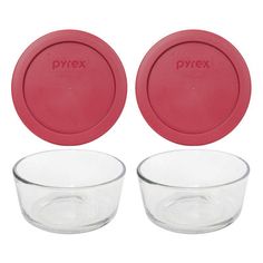 pyrex glass bowls with lids set of 2 - red / clear by pyrex