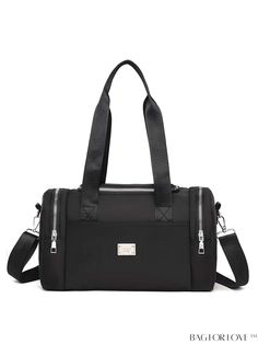 BagForLove - Sporty Metal Decor Duffel Bag with Dual Handles Product Description Color Black Strap Type Double Handle Pattern Type Plain Bag Size Small Style Sporty Type Shoulder Tote Bag Closure Type Zipper Features Foldable Material Polyamide Composition 100% Polyamide Size Chart INCH CM Bag Length Bag Width Bag Height Handle Height Strap Length 12.6 inch 7.1 inch 7.5 inch 9.8 inch 43.3 inch Bag Length Bag Width Bag Height Handle Height Strap Length 32 cm 18 cm 19 cm 25 cm 110 cm Details Pictu Shoulder Tote Bag, Shoulder Tote, Duffel Bag, Metal Decor, Handles, Tote Bag, Zipper, Black