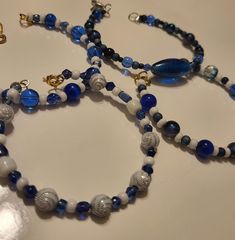 handmade blue and white beaded bracelets! Beaded Bracelets Blue, White Beaded Bracelets, Gifts For Friends Christmas, Jewelry Friendship, Friends Christmas, Bracelet Bead, Winter Themed, Blue Bracelet, Winter Theme