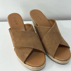 J. Crew Women’s Size 7.5 Espadrille Slides Brand New. Never Worn. Wedge Heel Sandals For Workwear In Spring, Spring Wedge Heel Sandals For Work, Spring Workwear Sandals With Wedge Heel, Spring Workwear Wedge Heel Sandals, Summer Wedge Heel Sandals For Work, Summer Suede Sandals For Work, Spring Closed Toe Espadrilles For Workwear, Closed Toe Espadrilles For Spring Workwear, Spring Workwear Closed Toe Espadrilles