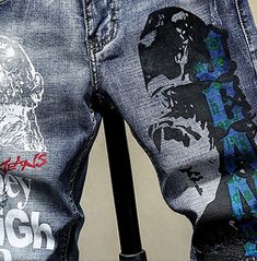 Streetwear Fly Zipper Pocket Design Letters Printed Pattern Jeans Pattern Jeans, Printed Denim Jeans, Men's Streetwear, Design Letters, Patterned Jeans, Urban Street Style, Printed Denim, Mens Streetwear, Slim Fit Men